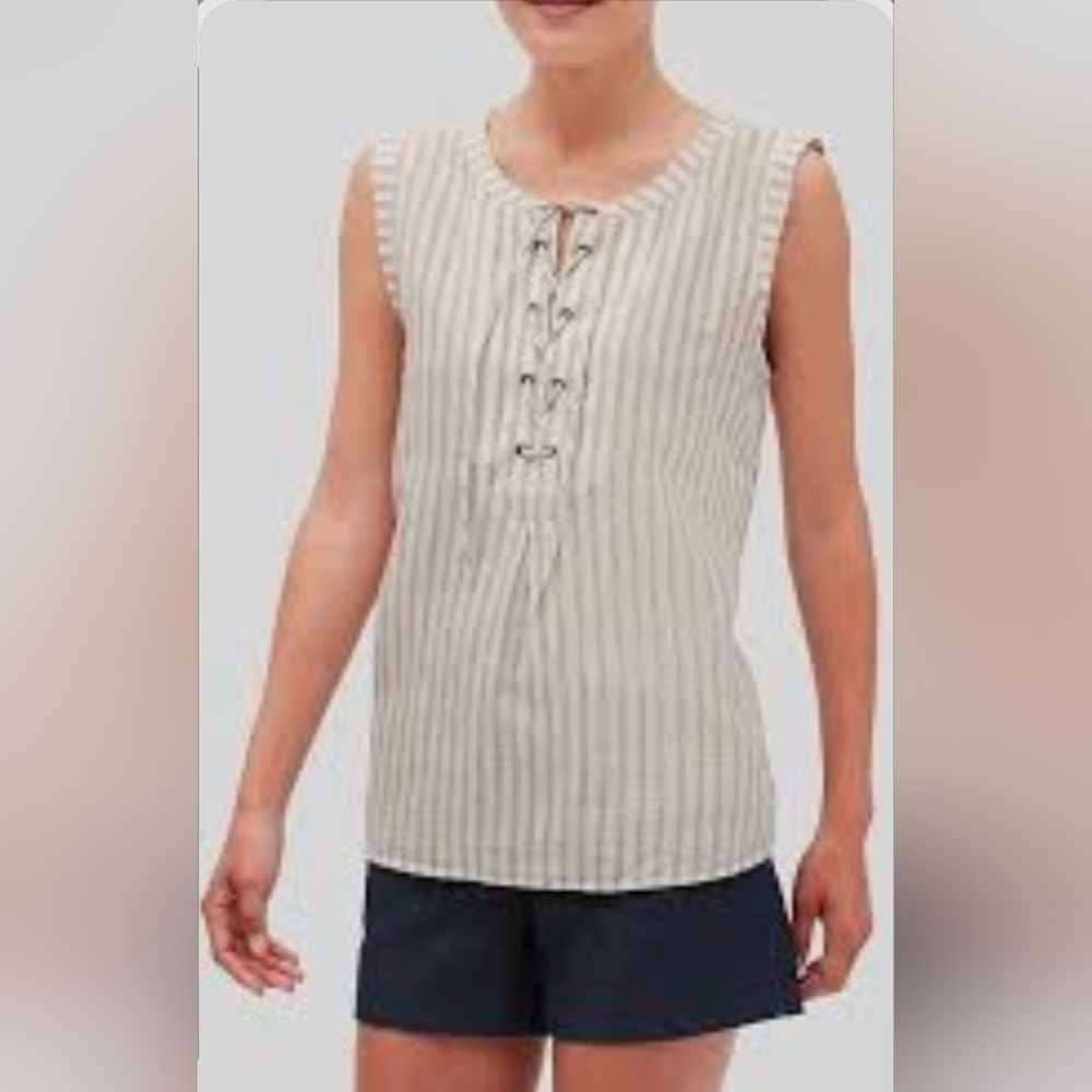 Banana Republic Womans Linen Tie Front Stripe Tank, Large